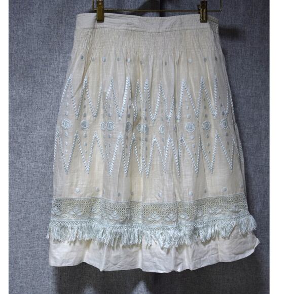 Rebecca Taylor White Embroidered Skirt with Lace & Fringe Hem Women’s Size 2 - Picture 1 of 3